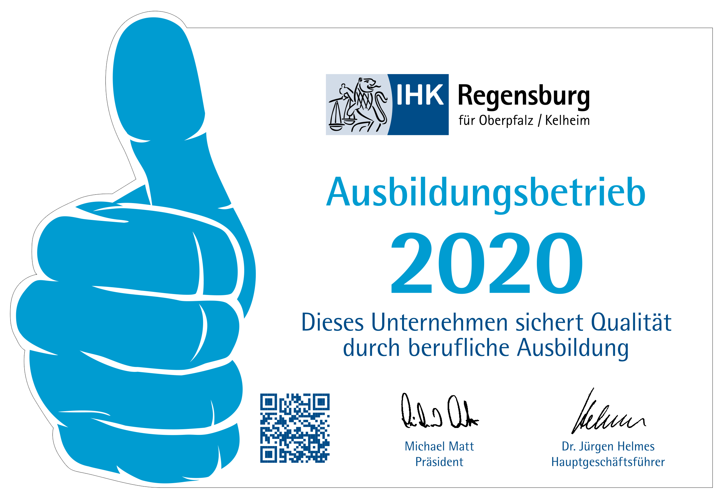 Grafik Auszeichung Ausbildungsbetrieb 2020 IHK Regensburg