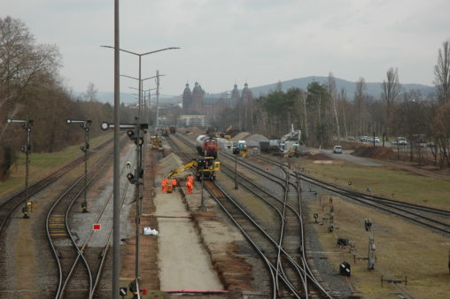 Baumaßnahmen am Hafenbahnhof Aschaffenburg, Stand 10. März 2021