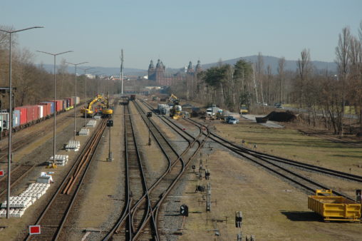 Dokumentation des Baufortschritts am Hafenbahnhof Aschaffenburg vom 1.3.2021