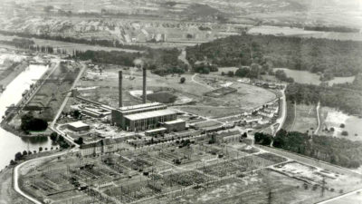 Luftbild bayernhafen Aschaffenburg Kohlekraftwerk
