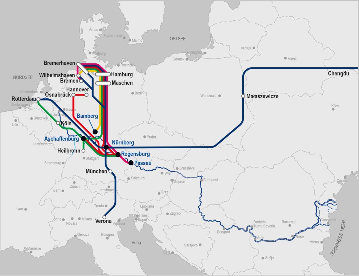 Landkarte Europa Verbindungen bayernhafen